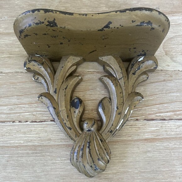 Pair of VTG Hollywood Regency Wall Shelves Plaster Chalkware Acanthus Leaf Gold - Picture 2 of 5